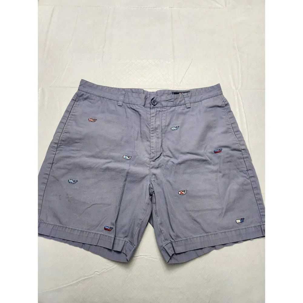 Vineyard Vines Shorts‎ Mens 36 Blue Embroidered Whale Chino Prep Classic Cotton